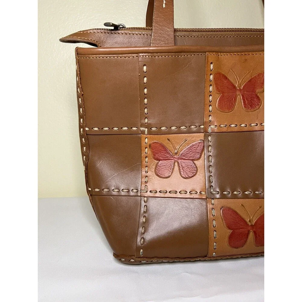 VTG ELLEPI BROWN LEATHER HANDMADE PATCHES M‎ ZIP SHOULDER HOBO/TOTE BAG, Italy